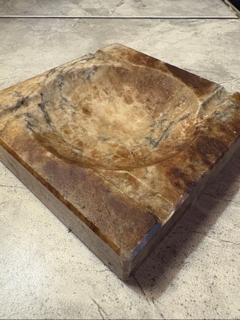 Hand-Carved Stone Ash Tray - Earthy Brown Marble Look Smoking Accessory - Picture 9 of 17